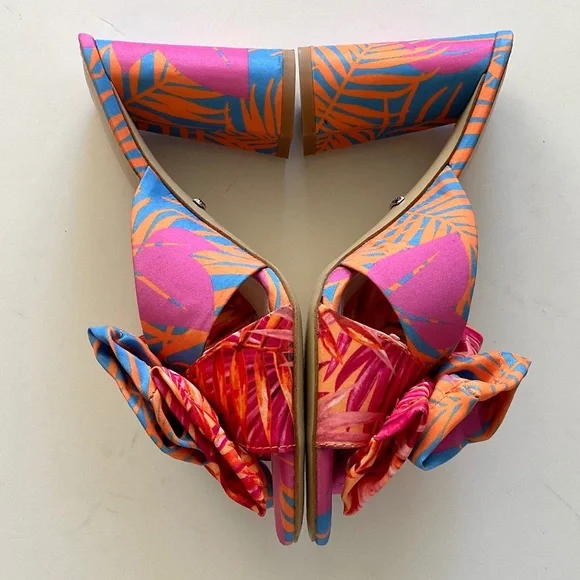 GIANNI BINI Keily Palm Printed Bow Detail Block Heel Dress Sandal Size 7.5 - Picture 3 of 10